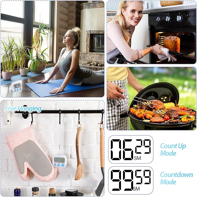 Weewooday 24 Pcs Digital Kitchen Timer Magnetic Timer Bulk On/Off Switch Minute Second Count up Countdown Loud Alarm for Exercise Cook Baking (White)