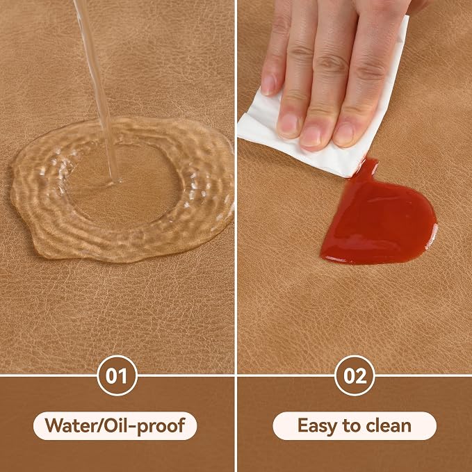 UnivoColors Placemats Round Faux Leather Placemats Set of 8-Waterproof-Wipe Clean-Heat Resistant-Anti Slip Dining Table Place Mats,Suitable for Indoor & Outdoor Use,15".Retro Camel