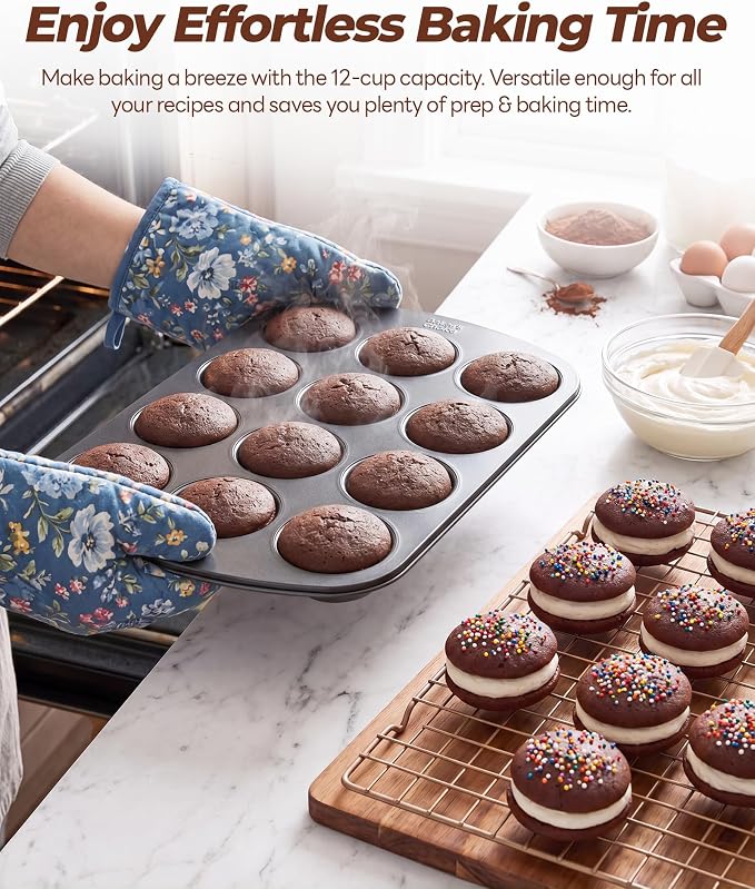 Bake Choice Muffin Top Pan, 12 Cavity Baking Pan for Muffin Tops, Non-Stick | Cupcake Pan, Perfect for Egg Bites, Cookies & Whoopie Pies, 11 x 16 Inch,Carbon Steel Baking Supplies