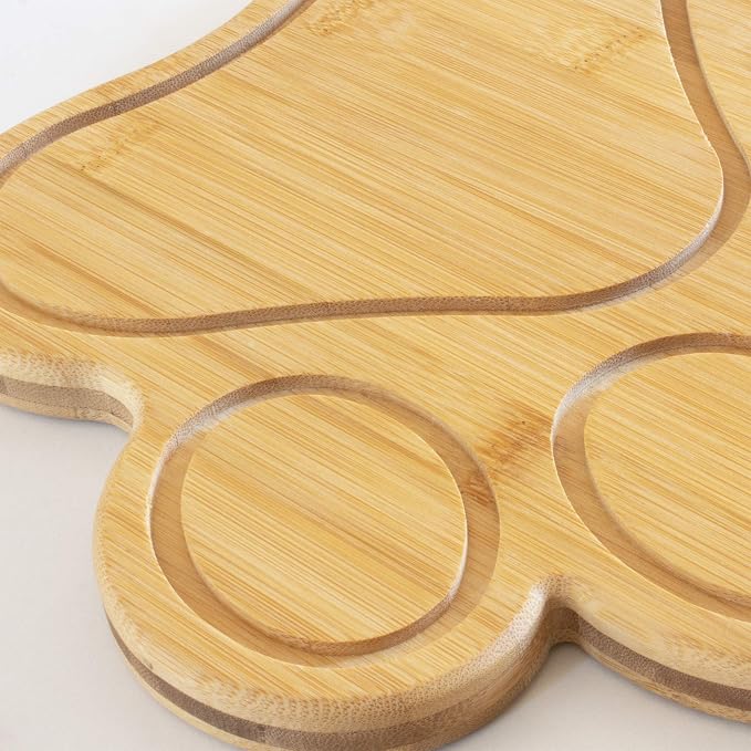 Totally Bamboo Dog Paw Shaped Cutting and Charcuterie Board, 11 x 10 in | Bamboo paw-shaped serving board with juice grooves for prep and entertaining. Built-in keyhole for easy wall display.