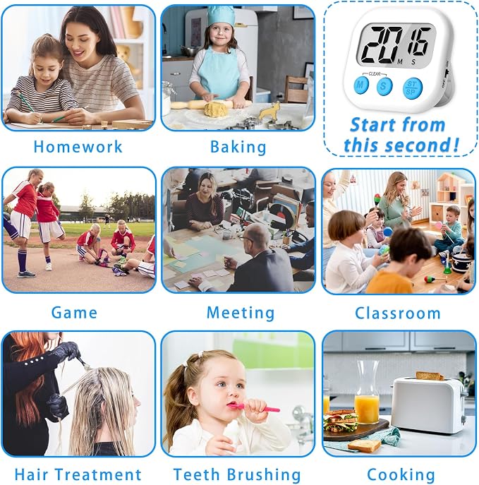 Lasubst Digital Kitchen Timers, Classroom Timers for Kids Teachers, 3WH 3BK | Back to School Supplies Bulk, Classroom Must Haves, Min/Sec Count Up/Down, Magnetic Back, Loud Alarm, Lanyards Included