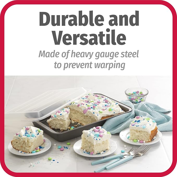 GoodCook Set of 2 Nonstick Steel 13" x 9" Cake Baking Pans with Covers, Gray