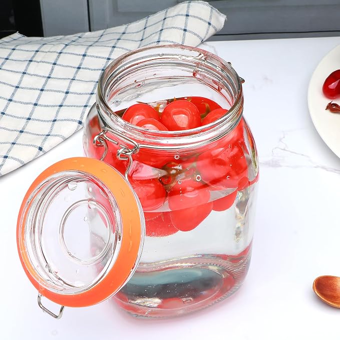 50 oz Glass Jars with Airtight Clamp Lids, 4 Pack | Square Pickling Jars, Heavy-Duty Glass Storage Containers for Food Storage, Kitchen, Pantry, Sugar, Flour, Cereal