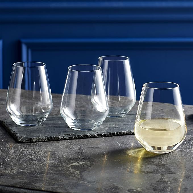 Libbey Signature Greenwich Stemless Wine Glasses Set of 6, Modern Wine Glasses for Red and White Wine, Ideal Stemless Wine Glass Set for All Occasions