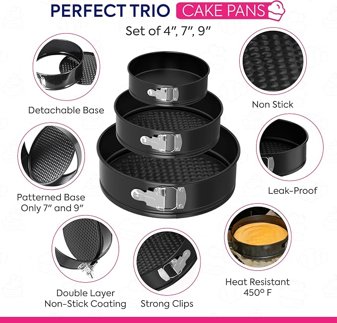 148PCs Cake Pan Set for Baking, 3 Non-Stick Springform Pan Set (4, 7, 9 Inches), Cake Decorating Kit, Piping Bags and Tips Set, Cake Leveler, Multi-functional Leak-Proof CheeseCake Pan (148)