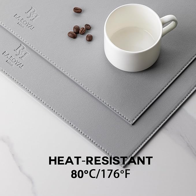 Baroyal Faux Leather Placemats Set of 8 Vinyl Washable Wipeable Table Mats for Kitchen Dining Table Heat Resistant Waterproof Modern Indoor/Outdoor Placemats Non-Slip Easy Clean Place Mats (Gray)