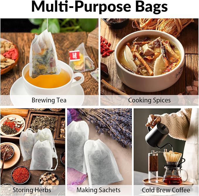 300 Pcs Disposable Empty Tea Bags for Loose Leaf Tea | 3.54" x 2.75", Food-grade, with Drawstring, Safe for Hot Water Brewing, for Coffee, Herbs, Spices, Tea Filter Sachets Infuser