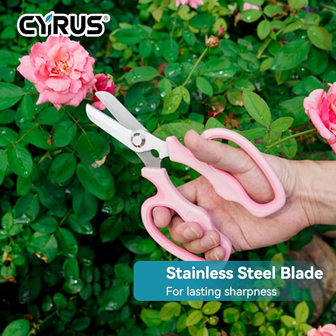 7.5 Inch Pink Straight Blade Floral Pruning Shears Built-In Thorn Remover