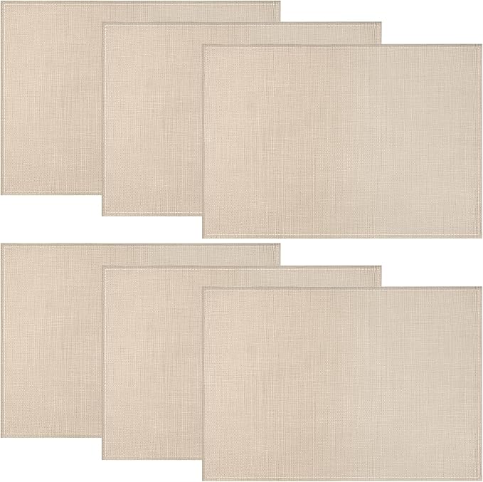 Beige Placemats Set of 6, 12x18 Inch Washable Easy to Clean Heat-Resistant Anti-Skid Beige Placemats for Holiday Party Kitchen Dining Room Decoration