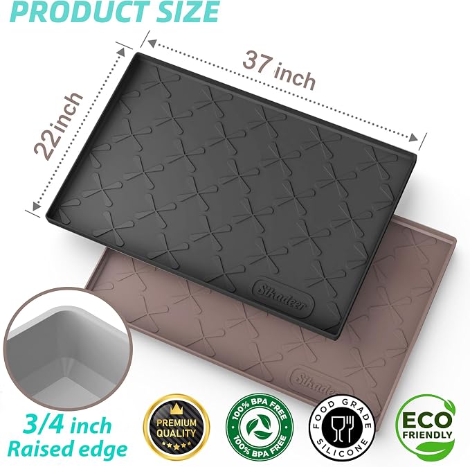 Waterproof Under Sink Mat 37" x 22" Silicone Mat Cabinet Protector | Heavy Duty Deep Drip Tray, Extra Thick Non Slip Liner for Kitchen & Bathroom, Pets, Organizer, Storage, Boots, Home Essential