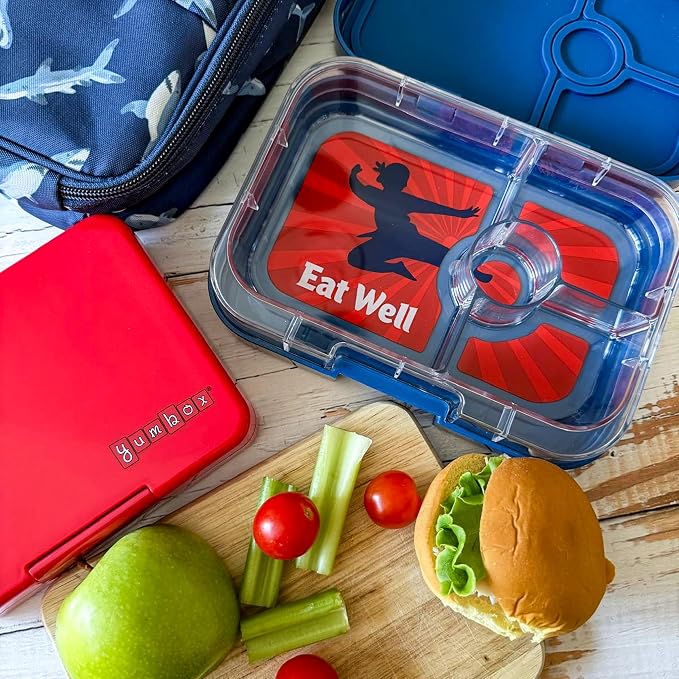 Yumbox Panino Leakproof Bento Lunch Box - Ninja Blue (Kung Fu Tray) | Sandwich Size Tray, 3 Compartments + Dip, Kid-Friendly, Easy Open Latch, Lightweight