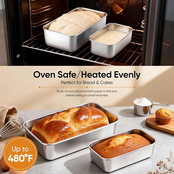 LIANYU Loaf Pan Set, 9x5Inch Bread Pans & 6.3x3.5Inch Mini Bread Baking Pan | 8 Pack Stainless Steel Bread Loaf Pans for Meatloaf Cake, Healthy & Non Toxic, Dishwasher Safe, 4 Medium Pans + 4 Small Pans