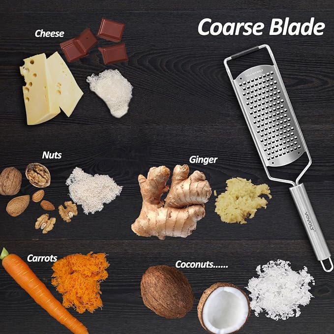 4-Pcs Pro Set Zester Grater Set, Cheese Grater with Razor-Sharp Stainless Steel Blade, Fine/Coarse/Extra Coarse/Slider Attachment