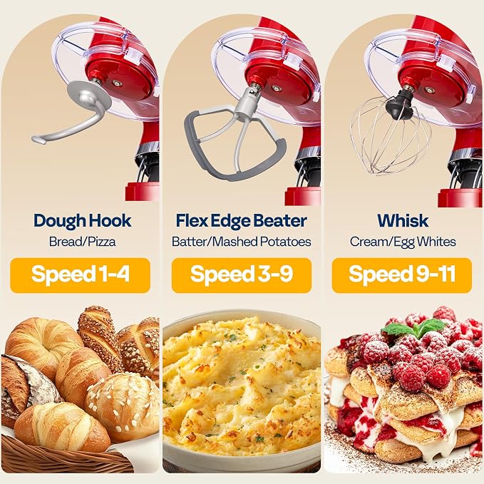 VIVOHOME Stand Mixer with Dough Proofing, 6-Quart Tilt-Head Mixer, Red | One-Touch Programs, Adjustable Temperature & Time, Flex Edge Beater, Dough Hook, Whisk, Stainless Steel Bowl, Splash Guard
