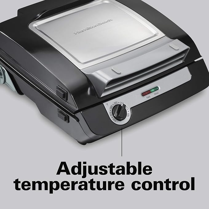 Hamilton Beach 4-in-1 Electric Indoor Grill & Electric Griddle Combo | 200 sq. in. PFAS-Free Non-Stick Cooking Surface Opens | Removable Interchangeable Grill & Griddle Plates | Black & Silver