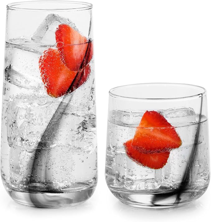 Libbey Ascent Black Ribbon Tumbler and Rocks Drinking Glasses Set of 16, Glass Drinking Glasses with Curvature, Versatile Glassware Set for Daily Use