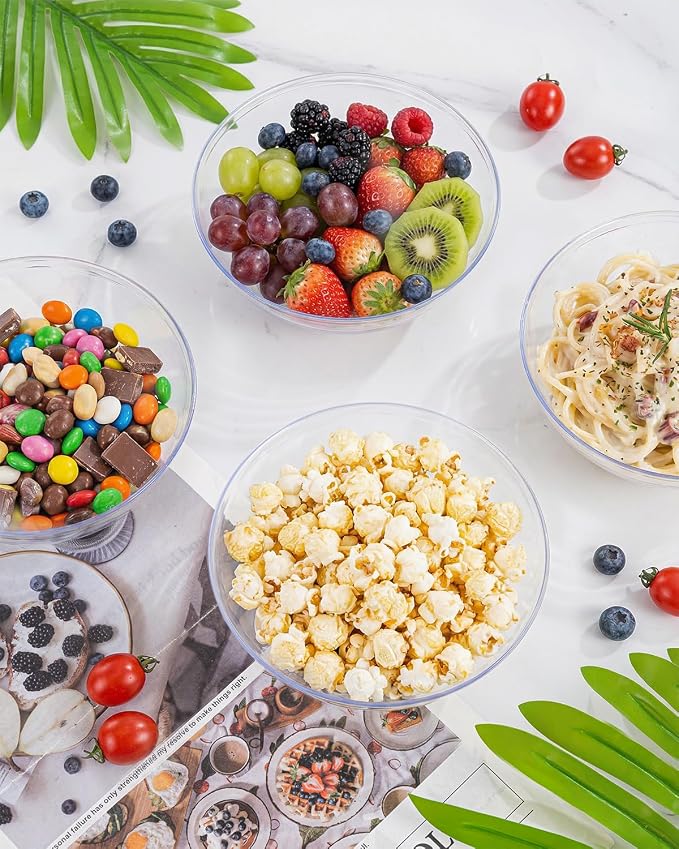bUCLA 50 Pack Clear Plastic Serving Bowls - 24oz Disposable Salads, Cereal, Fruit, Dessert & Soup Bowls for Wedding & Party