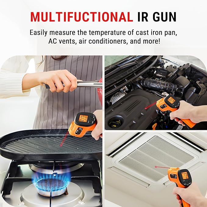 TempPro TempScan Infrared Thermometer Gun for Pizza Oven Griddle HVAC | Temperature Gun with Adjustable Emissivity, Infrared Thermometer for Cooking, Temp Gun with -58~1022°F (Previously ThermoPro)