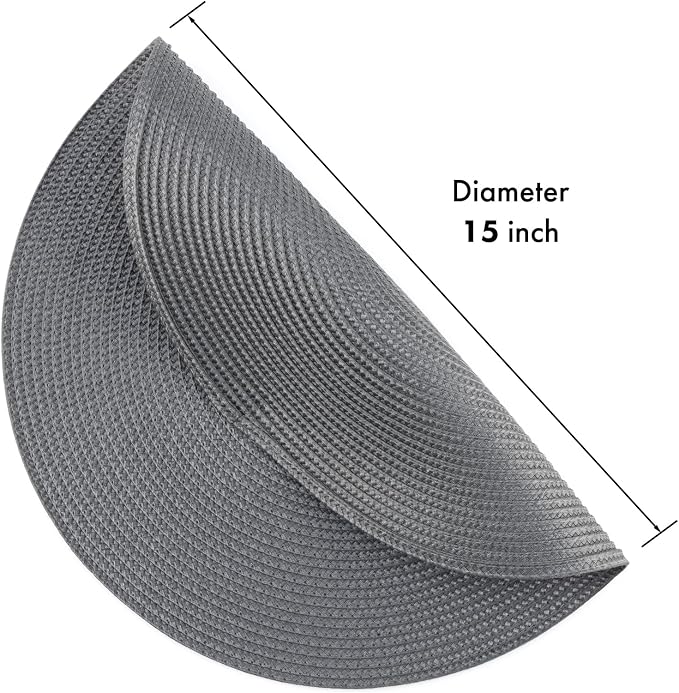 Winknowl Round Braided Placemats Set of 4 Washable Woven Heat Resistant Table Mats for Kitchen Dining Tables 15 inch Round Place Mats (Dark Gray,4pcs)