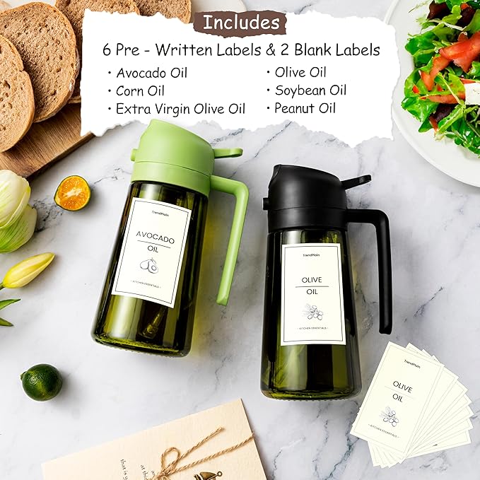 TrendPlain - Original 16oz/470ml Olive Oil Dispenser Bottle for Kitchen Gadgets and Air Fryer Accessories - Olive Oil Sprayer for Cooking w/Stickers - Bubblegum