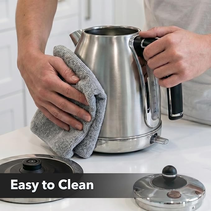 OVENTE 1.7L Stainless Steel Electric Kettle, 1500W Power, Silver KS777S | Fast Boiling Heater, BPA Free, Cordless Body Design, Auto Shut-Off, Boil-Dry Protection, Indicator Light and Removable Filter