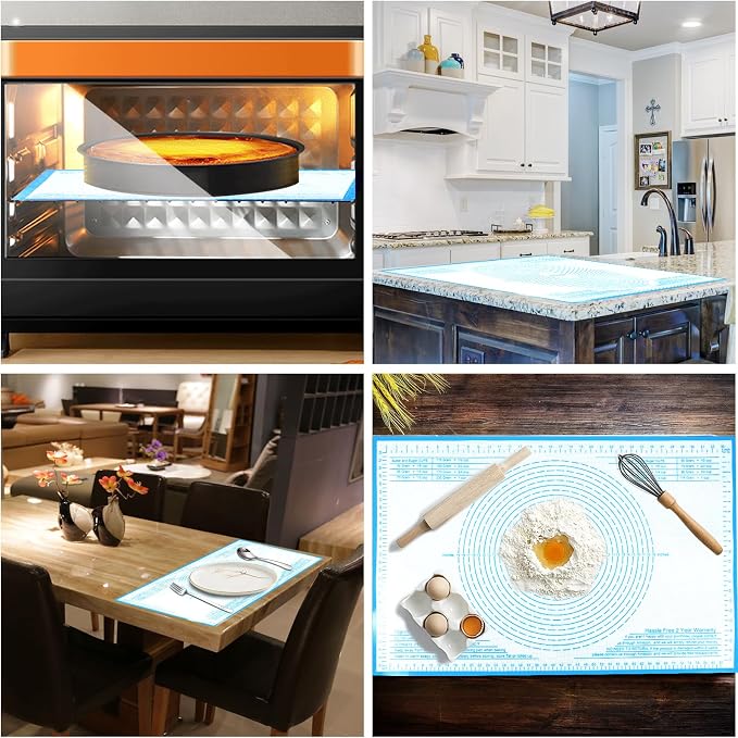 Silicone Pastry Mat 36X24 inch Baking Mat for Rolling Dough | Great Performance Kitchen Counter Mat Perfect for Dough, Pastry, Pie Crust, Fondant, Cookies, Bread, Pasta/Pizza,Pastry Board
