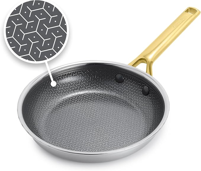 GreenPan Hybrid 8" Stainless Steel Frying Pan, Ceramic Nonstick Skillet | APEX Tri-Ply Pan, PFAS-Free Thermobond Nonstick, Induction & All Cooktop Compatible, Dishwasher & Oven Safe up to 850F, Gold