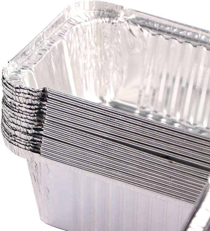 Webake Large Aluminum Foil Tin Pans 9 x 5 inch Disposable Aluminum Foil Take-out Containers 3 Lb Foil Bread Pan Loaf Pans Baking Pans For Cake Toast - Pack of 30 with Lids