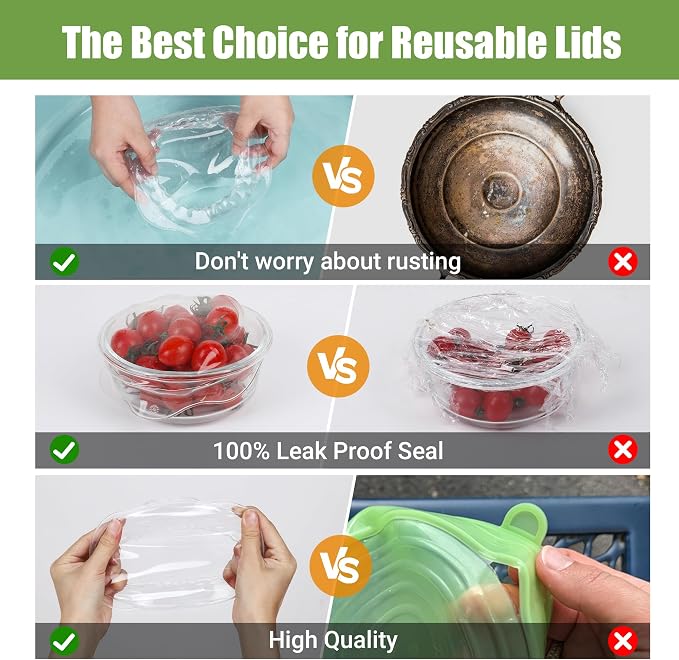Silicone Stretch Lids for Food Storage in Fridge, Reusable Elastic Bowl Covers for Cup, Cans, Jars, Round & Rectangle Container, Food Grade Silicone Microwave Food Cover, Heat-Resistant, Transparent