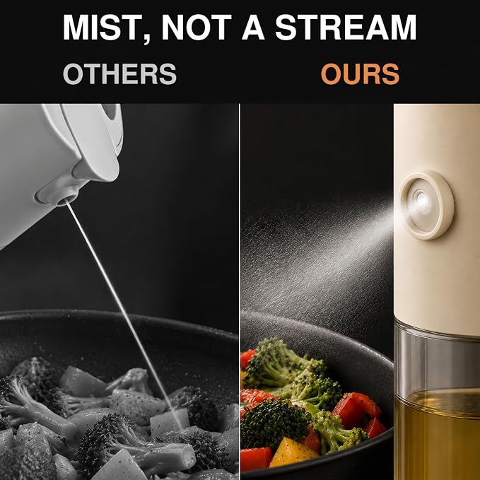 19.6Oz Olive Oil Sprayer for Cooking, 2-in-1 Pour & Spray Bottle | Glass oil dispenser bottle with separate mist nozzle and pour spout; oil spray bottle for air fryer, salad, baking and BBQ