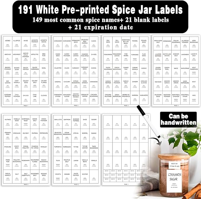 GPOVVIMX 12 Pcs Glass Spice Jars with Bamboo Airtight Lids and 191 Labels - 8.5oz Small Food Storage Containers for Kitchen, Seasoning, Coffee, Herb - Spoon and Marker Included