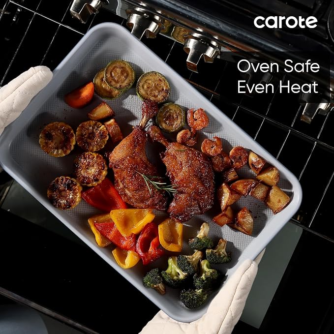 CAROTE 3-Piece Baking Sheet, Nonstick Cookie Sheets, Blue & Grey | 13, 15 & 17-Inch, Carbon Steel Baking Pans Set, Easy-Release, Oven Safe Up to 446°F, Even Heating, PFAS-Free, Space-Saving