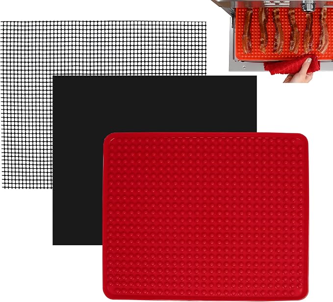 Toaster Oven Air Fryer Reusable Mats Accessories 9 x 11, Silicone Liner, Drip Mat (3pcs) Compatible with Cuisinart, Emeril Lagasse, Gowise, Breville + More, Convection Accessories, Electric Oven Rack