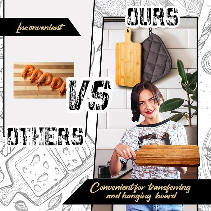 Nuenen 10 Pcs Wood Cutting Board with Handle 15.7 x 7.8 Inch Acacia Wooden Serving Kitchen Chopping Boards for Pizza, Bread, Cheese, Charcuterie, Fruit, Vegetables(Acacia)
