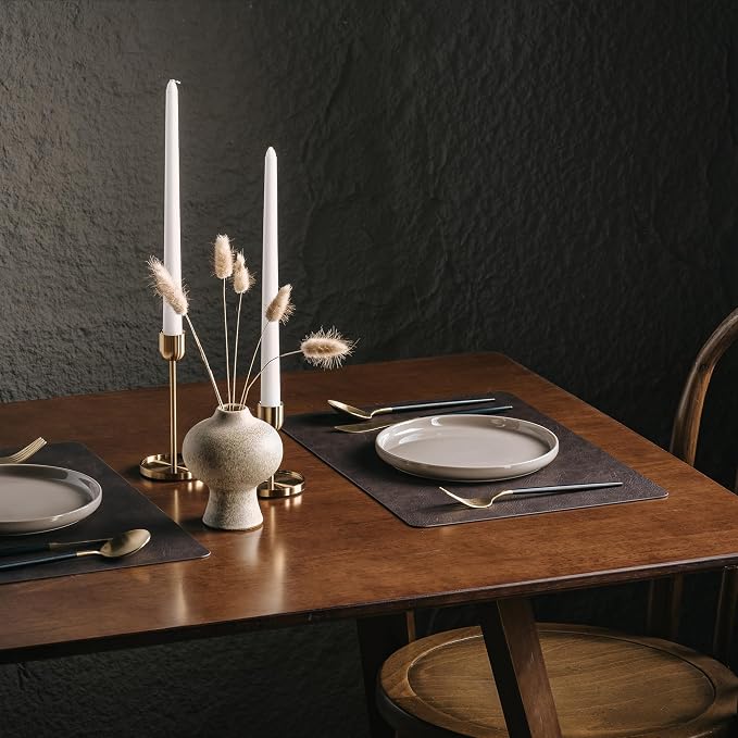 Placemats Set of 8, DOLOPL Reversible Dual-Color Faux Leather Place Mats 17"x11.8"– Waterproof, Heat Resistant, Washable & Wipeable, Luxury Retro Style for Kitchen, Dining Table (Dark Brown & Black