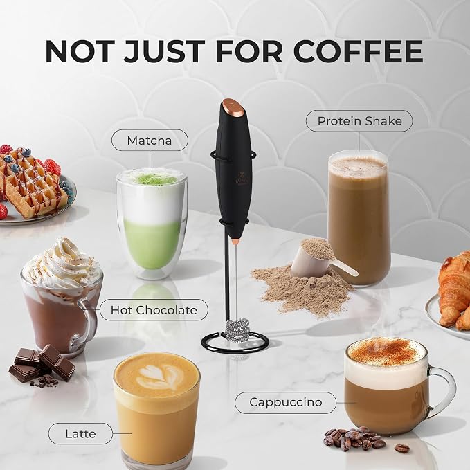 Zulay Kitchen Powerful Milk Frother Wand With Duracell Batteries - Ultra Fast Handheld Drink Mixer - Electric Whisk Foam Maker for Coffee, Lattes, Cappuccino & Matcha - Triple Whisk - Luster Copper