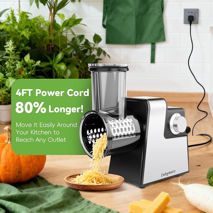 Electric Cheese Grater 7 in 1,Stainless Steel Salad Shooter,Slicer Shredder | 300W, Rotary Switch, for Block Cheese Vegetables Cucumber Carrot
