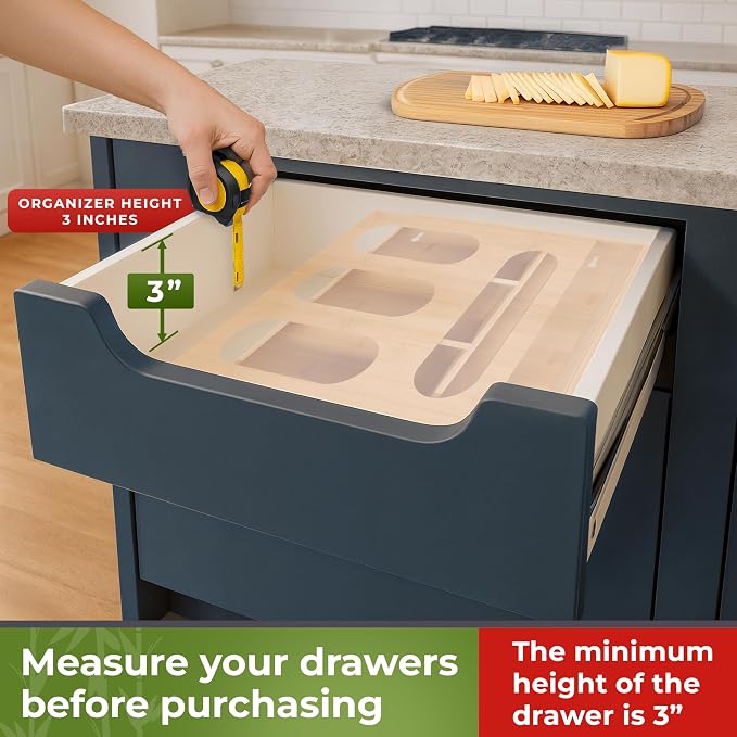 Bamboo Storage Bag Organizer for Drawer – Plastic Bag Organizer for Kitchen | Single Block Design, Quick Refill Slider – Fits Half Gallon, Quart & Snack Size Bags