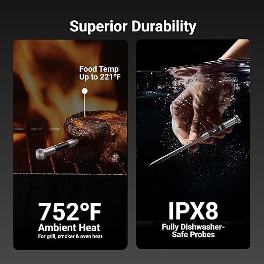 ThermoMaven Sub-1G Wireless Meat Thermometer, 4 Probes WiFi Thermometer | 3000FT Open Range, Smart App + Base Control, 6 Sensor NIST ±0.5°F Accuracy, BBQ Smoker Grill Oven, Brisket Steak Turkey Pork
