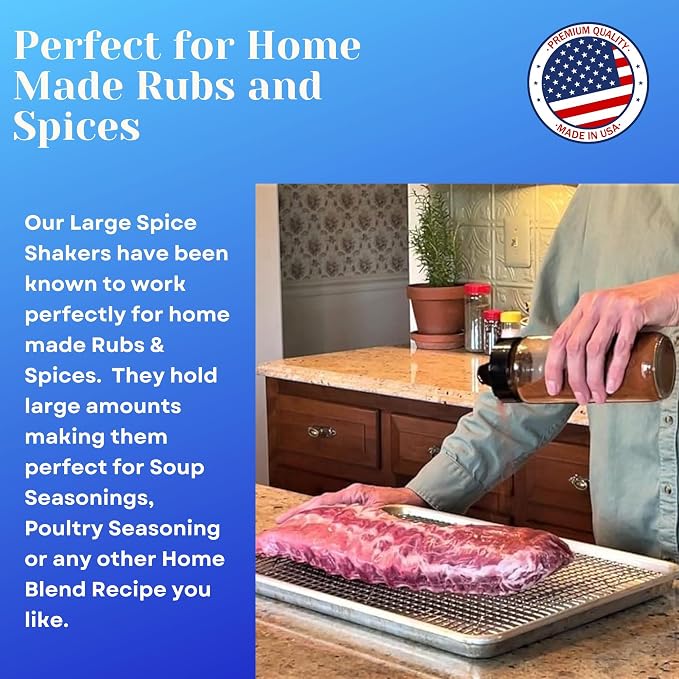 16oz Glass Spice Shakers with Lids – Set of 2 Large Seasoning Containers with Shaker Tops for Kitchen, Pantry & Herb Storage