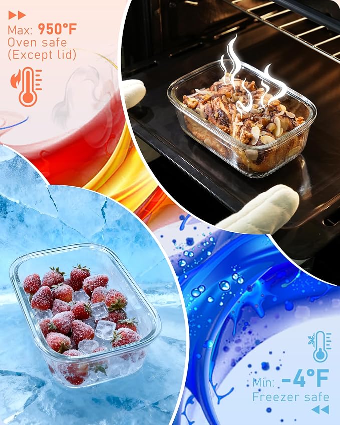 4-Pack Glass Meal Prep Containers with Easy-Open Valve & Tempered Glass Lids, 4.6 Cup (37.2oz) Airtight, Borosilicate Glass, Oven/Microwave/Freezer Safe, Gift Ready Storage Set