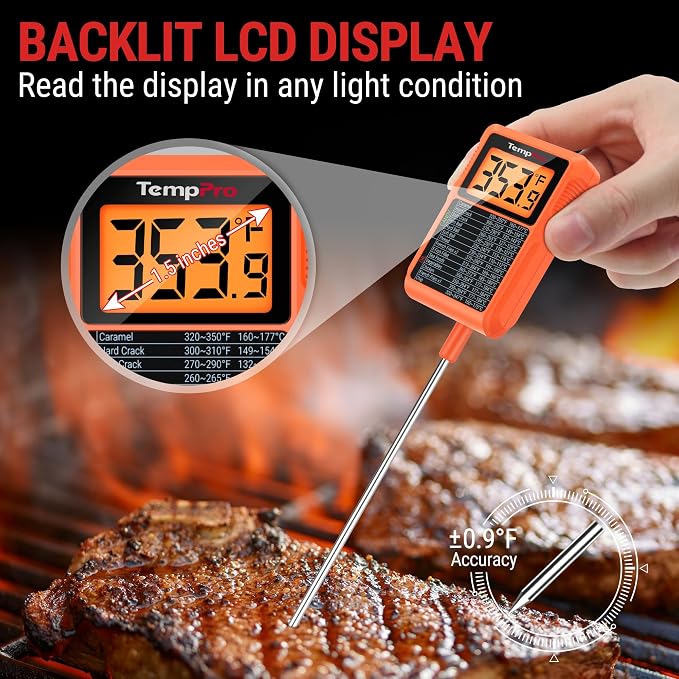 TempPro TempDip 1 Sec Digital Candy Thermometer with Pot Clip & 10" Probe | Waterproof Instant Read Deep Fryer Oil Thermometer, Cooking Meat Thermometer for Liquids, Grilling (Previously ThermoPro)