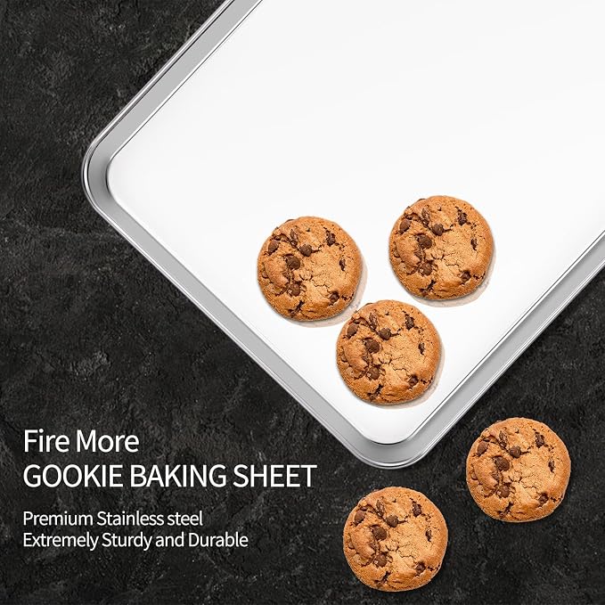 Baking Sheet Set of 2PCS, 18 inch Commercial Grade Stainless Steel Baking Pan, Professional Bakeware Oven Tray, Healthy & Non-toxic, Rust Free & Mirror Finish, Easy Clean & Dishwasher Safe