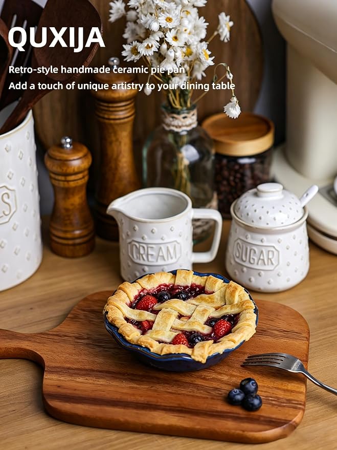 Ceramic Pie Pans Set of 4, 5.8 Inch Deep Dish Pie Plates (Vintage Blue) | Even Heat Distribution, Perfect Individual Servings, Easy Release, Durable Design, Oven Safe, Dishwasher Safe