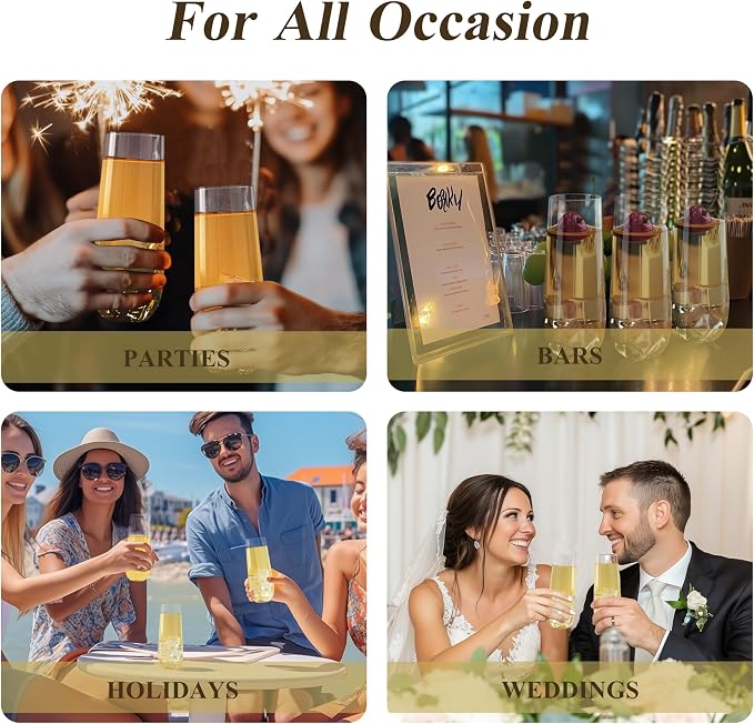 Bestluck 36 Pack 9 oz Clear Stemless Plastic Champagne Flutes | Clear Disposable Champagne Toasting Glasses, Shatterproof and BPA-Free Drinkware for Party & Graduation & Wedding