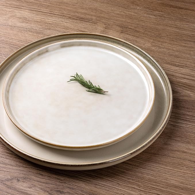 GBHOME Dinnerware Sets for 8, 24 Pieces Ceramic Plates and Bowls Set | Scratch Resistant Stoneware Dishes Set, Dishwasher & Microwave Safe, Reactive Glaze-Cappuccino