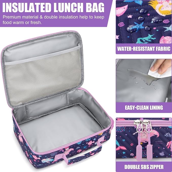 Fimibuke Kids Bento Lunch Box with Toddler Insulated Water Bottle Lunch Bag | Lunch Box Kids with 4 Compartments, Ice Pack & Utensils Set, Birthday Gifts for Ages 3-12 Back to School Toddler Girls Boys