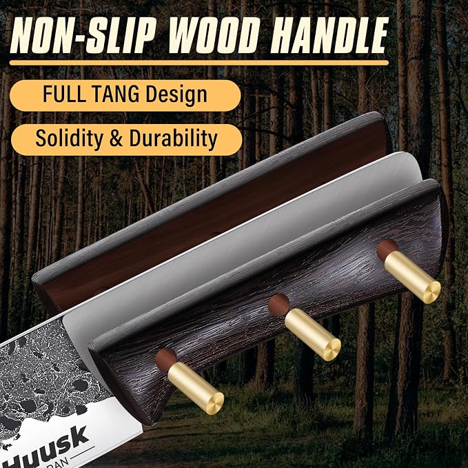 Huusk Butcher Knife Set for Meat Cutting, Gifts for Men | Japanese High Carbon Steel Chef Knife Set with Ergonomic Handle, Hand Forged Meat Cleaver for BBQ, Camping, Kitchen