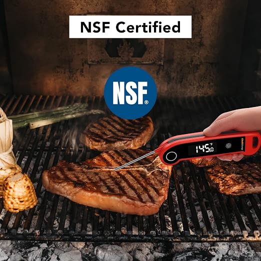 Digital Instant Read Meat Thermometer, NSF Certified | IP67 Waterproof Food Thermometer with Ambidextrous Backlit for Grilling, BBQ, Kitchen Cooking, Oil Deep Frying & Candy (Red)