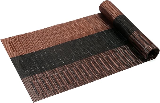 SHACOS Table Runners Woven Vinyl Table Mats 12x71 inch for Kitchen Dining Table Non Slip Washable, Ombre Coffee Black
